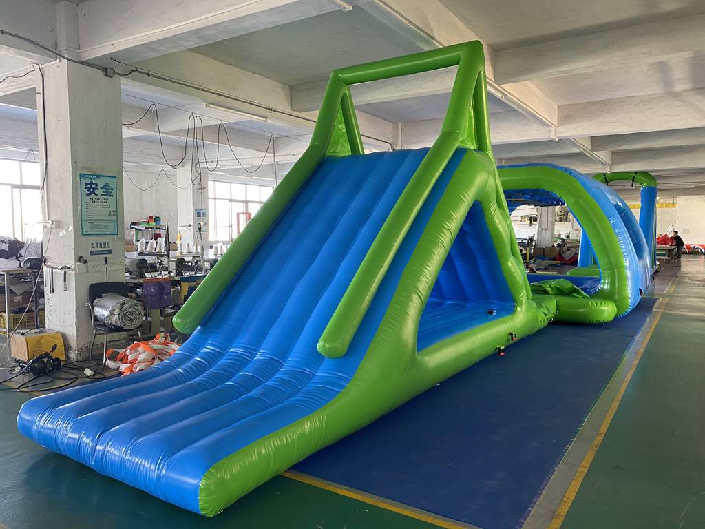 Floating inflatable water slide