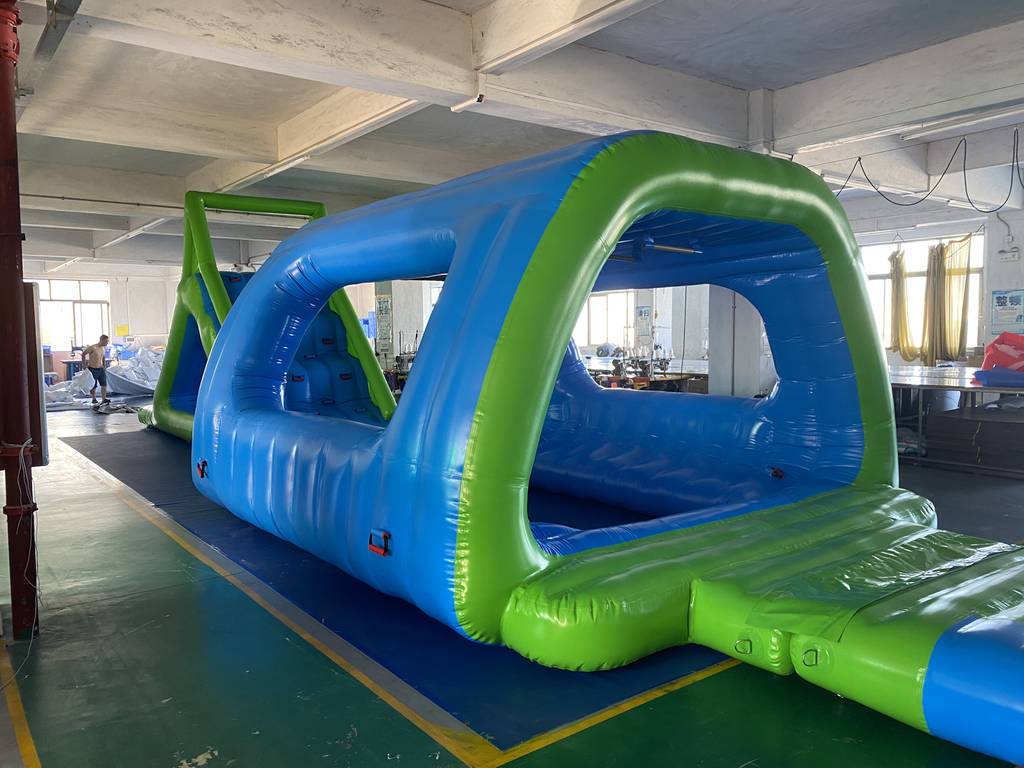 Floating inflatable water slide